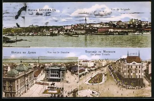 AK Belgrade, Panorama, Vu sur le Danube, La place Terazia