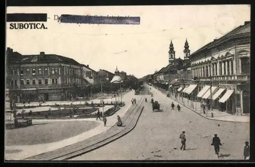 AK Subotica, Strassenpartie mit Passanten