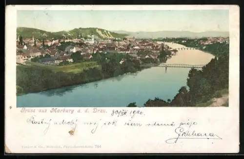 AK Marburg a. d. Drau, Ortsansicht aus der Vogelschau