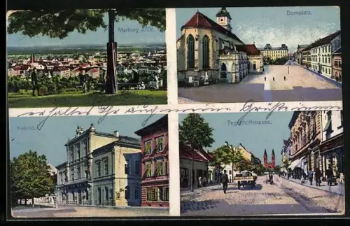 AK Marburg a. Dr., Domplatz, Kasino, Tegetthoffstrasse, Ortsansicht