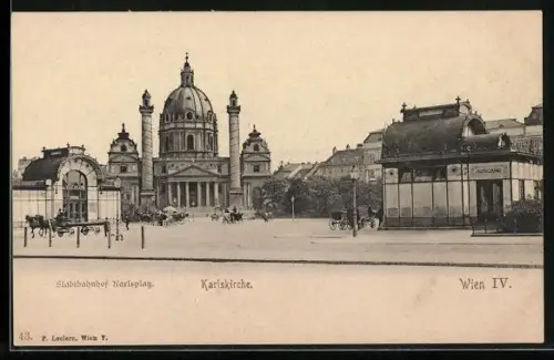 AK Wien, Stadtbahnhof Karlsplatz, Karlskirche