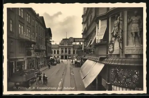 AK St. Pölten /N. D., Kremserstrasse mit Bahnhof