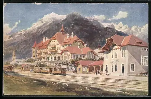 AK Fulpmes, Stubai-Hotel, Bahnhof