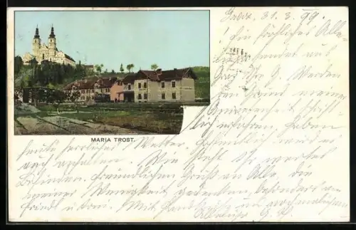 AK Maria Trost, Ortsansicht mit Bahnhof
