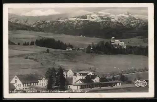 AK Neumarkt /Stmk., Bahnhof, Schloss Forchtenstein und Zirbitzkogel