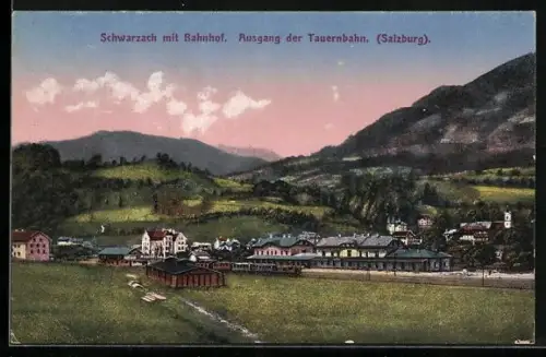 AK Schwarzach /Pongau, Blick auf den Bahnhof