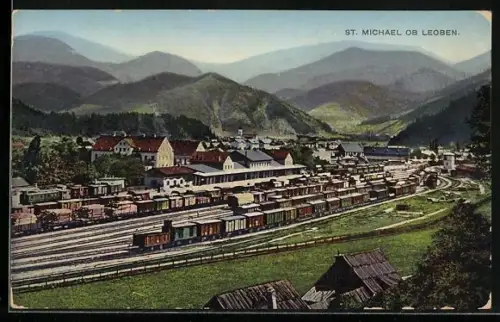 AK St. Michael ob Leoben, Panorama mit Bahnhof