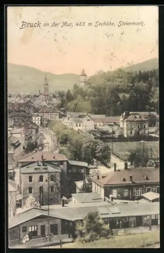 AK Bruck an der Mur, Bahnhof mit Ortsansicht