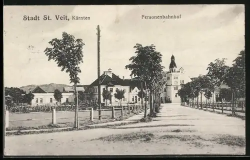 AK St. Veit /Kärnten, Personenbahnhof mit Strasse