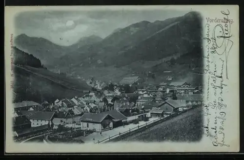 Mondschein-AK Vordernberg, Bahnhof und Ortsansicht aus der Vogelschau