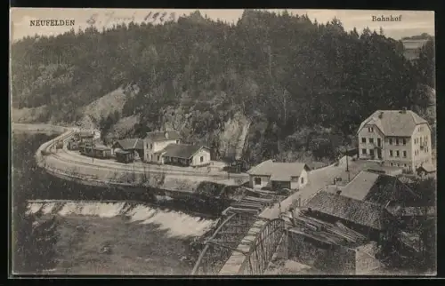 AK Neufelden, Bahnhofsansicht aus der Vogelperspektive