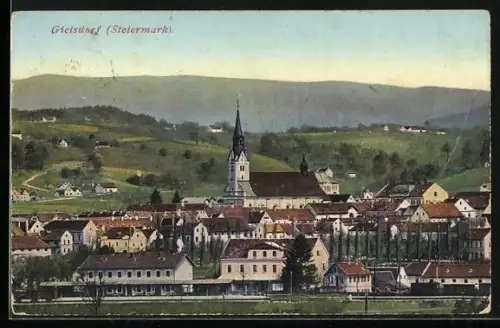 AK Gleisdorf /Steiermark, Bahnhof, Ortsansicht mit Kirche