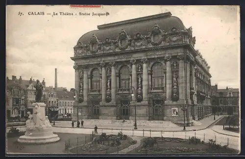 AK Calais, Le Théâtre, Statue Jacquard