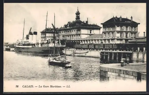 AK Calais, La Gare Maritime, Dampfschiff