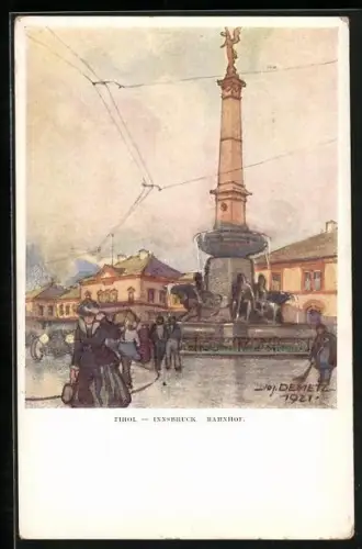 AK Innsbruck, Bahnhof mit Brunnen