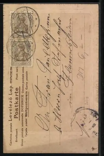 Lithographie Hermann und Dorothea, Liebespaar schreitet Treppe herab