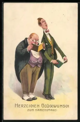 Künstler-AK Arthur Thiele unsign.: Männer stimmen ein Ständchen zum Geburtstag an