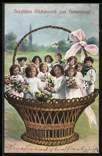 AK Kinder in einem grossen Korb