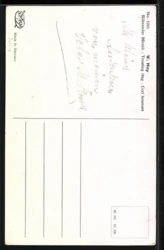 Künstler-AK Degi Nr. 1285: Röhrender Hirsch mit Hirschkuh im Hintergrund