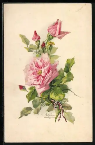 Künstler-AK Catharina Klein: Blühende Rosenstrauss