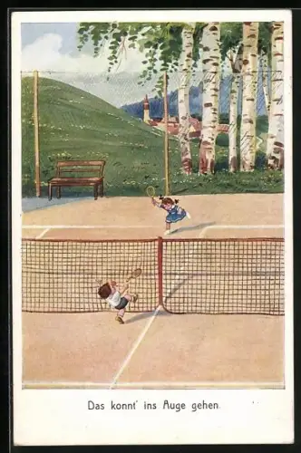 Künstler-AK Kinder spielen Tennis