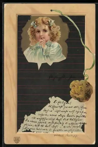 AK Blondes Schulmädchen mit Spielzeug