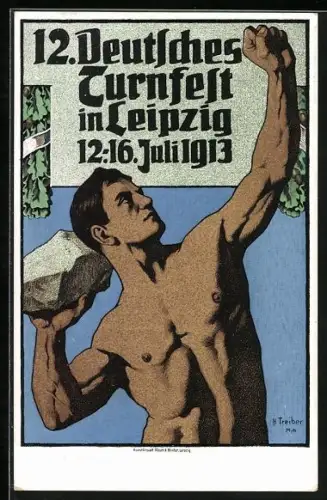 Künstler-AK Leipzig, 12. Deutsches Turnfest 1913, Der Steinstösser