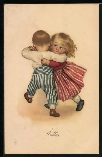 AK Niedliches Kinderpaar tanzt die Polka