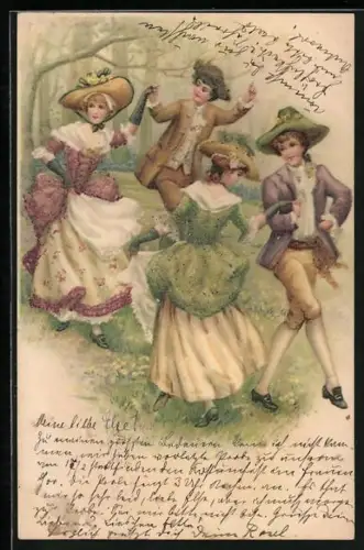 Glitzer-Perl-AK Paare tanzen im Wald, Kleidung mit Perlen