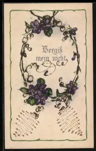 Glitzer-Perl-AK Lilane Blumen mit Glitzer-Perlen, Vergiss mein nicht