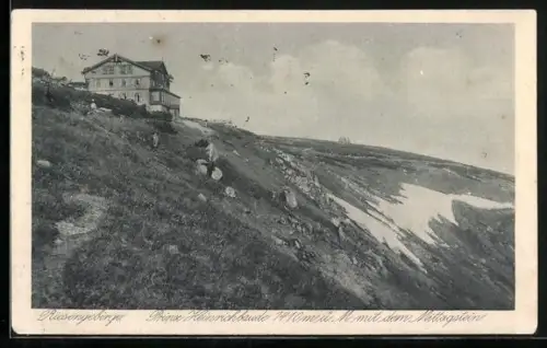 AK Prinz Heinrichbaude, Berghütte mit dem Mittagstein, Riesengebirge