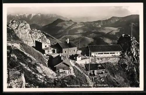 AK Wendelsteinhaus, Berghütte auf dem Wendelstein mit Blick nach dem Kaisergebirge