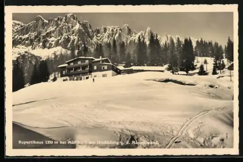 AK Mühlbach am Hochkönig, Berggasthof Rupertihaus am Hochkönig im Schnee