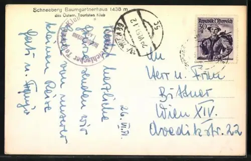 AK Baumgartnerhaus, Berghütte am Schneeberg