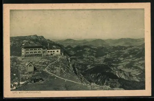 AK Watzmannhaus mit Tiefblick auf den Grünstein