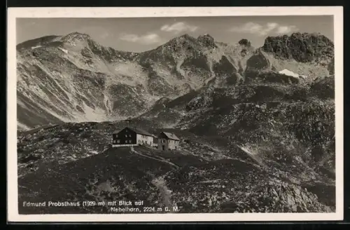 AK Edmund Probsthaus, Berghütte mit Blick auf Nebelhorn