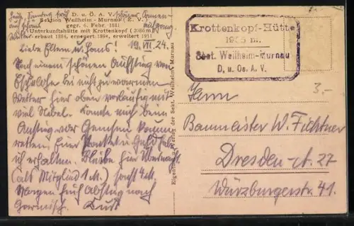 AK Krottenkopfhütte der Sektion Weilheim-Murnau