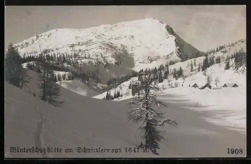 AK Mariazell, Winterschutzhütte am Schnittlermoos im Schnee