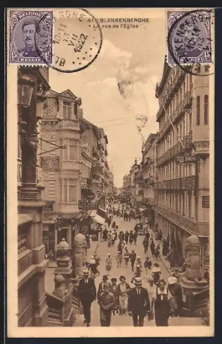 AK Blankenberghe, La rue de l`Église, Strassenpartie
