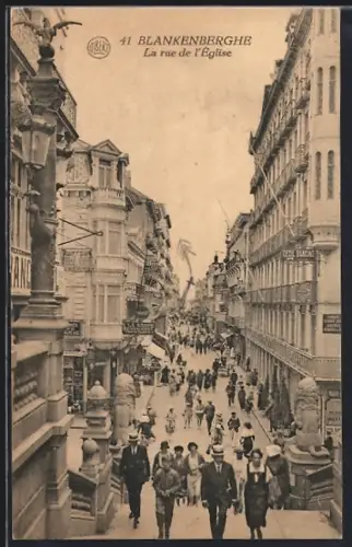 AK Blankenberghe, La rue de l`Église, Strassenpartie
