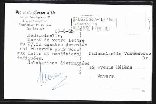 AK Bruges, Hôtel du Cornet d`Or, Simon Stevinplaats, 2