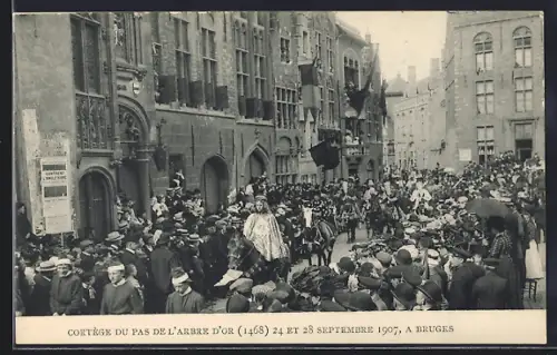 AK Bruges, Cortège du Pas de l`Arbre d`Or 1468, Fete 1907