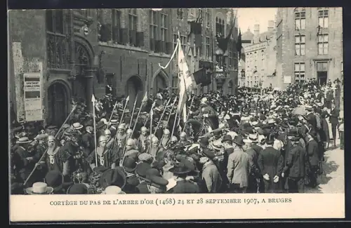 AK Bruges, Cortège du Pas de l`Arbre d`Or (1468), Septembre 1907