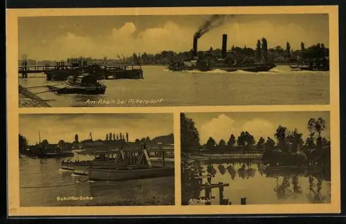 AK Plittersdorf / Rhein, Rheinansicht, Schiffbrücke, Altrhein