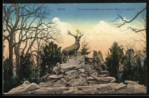 AK Berlin, Der Hubertusbrunnen am Grossen Stern im Tiergarten
