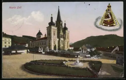 AK Mariazell i. Steiermark, der Vorplatz zur Basilika, Gnadenbild