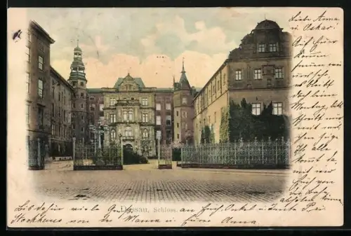 AK Dessau, Strassenpartie am Schloss