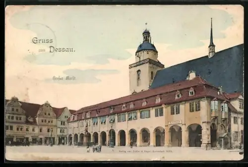 AK Dessau, Partie am grossen Markt mit Denkmal