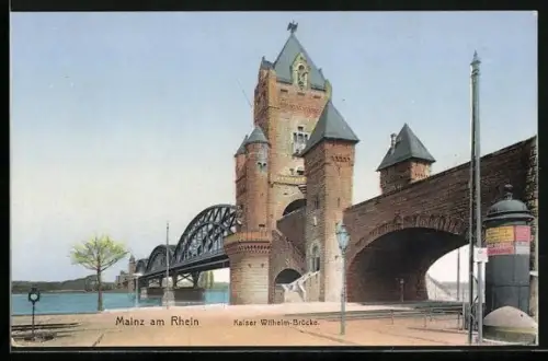 AK Mainz am Rhein, Panorama an der Kaiser-Wilhelm-Brücke