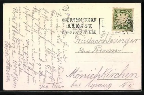 AK Oberammergau, Ortsansicht mit Kofel u. Notspitze, Passionstheater